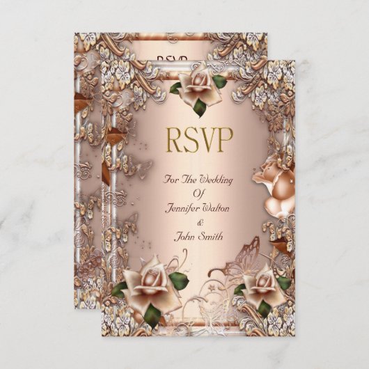 Ensemble de mariage beige crème or rose RSVP (Devant / Derrière)