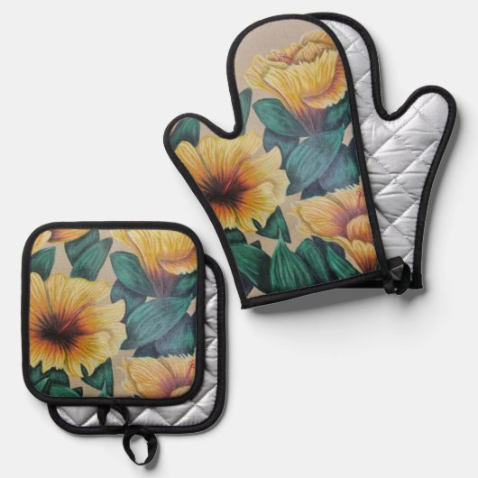 Ensemble de mitaines à four à hibiscus jaune (Recto/Verso)