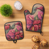 ensemble de mitaines à four anthurium rouge et ros (De haut en bas)