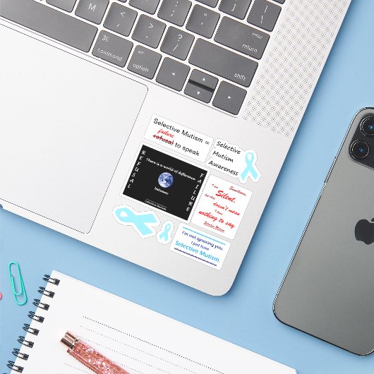 Ensemble de mutisme sélectif 1 Sticker en vinyle c (Ordinateur portable avec iPhone)