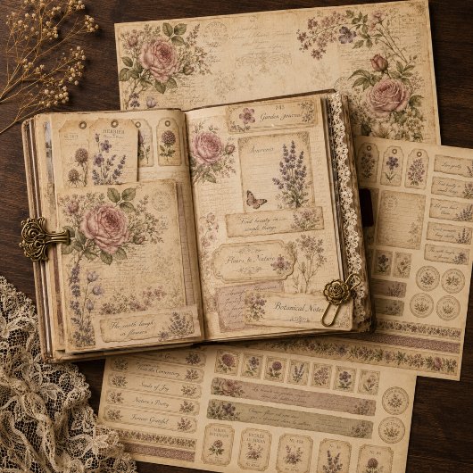 Ensemble de papier artisanat de journal botanique