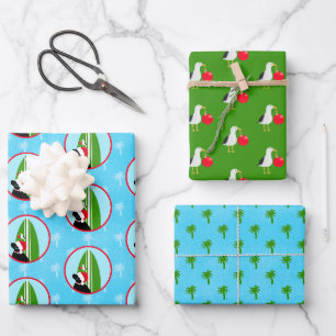 Ensemble de papier cadeau Black Lab Santa Surfboar