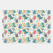 Ensemble de papier cadeau Dinosaure bébé sarcelle (Devant 2)