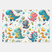 Ensemble de papier cadeau Dinosaure bébé sarcelle (Devant)