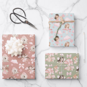 Ensemble de papier cadeau fantaisiste pour filles