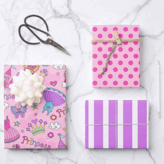 Ensemble de papier cadeau Princesse pois & rayures (Recto)