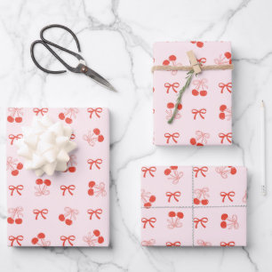 Ensemble de papier cadeau rose coquette rouge ceri
