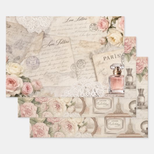 Ensemble de papier cadeau Shabby Chic Paris (Lot)