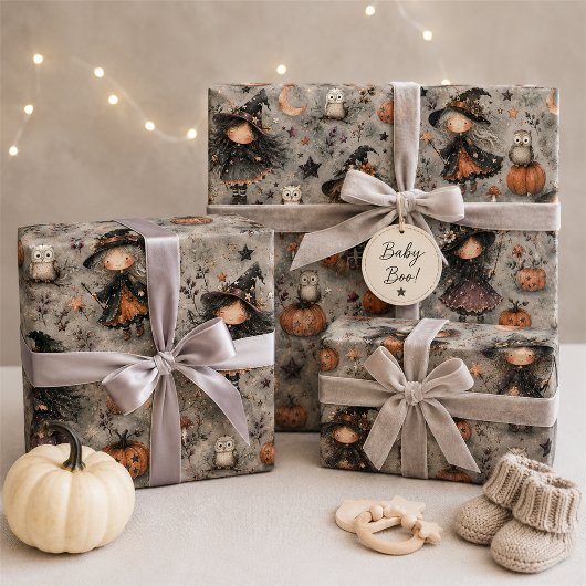 Ensemble de papier cadeau Sorcière et Hibou Mignon