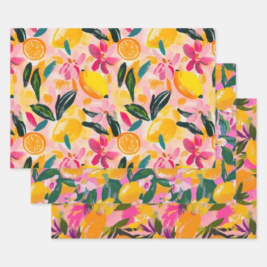 ENSEMBLE DE PAPIER DÉCORATIF CITRONS ET FLEURS ABS (Lot)