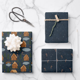 Ensemble de papier d'emballage à motif de village