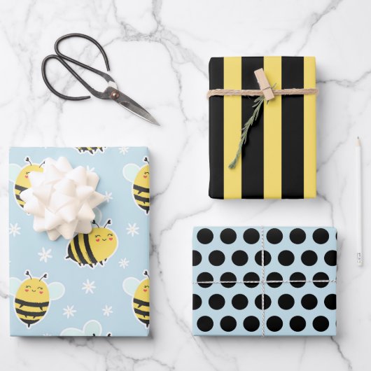 Ensemble de papier d'emballage Abeille dodue (Recto)