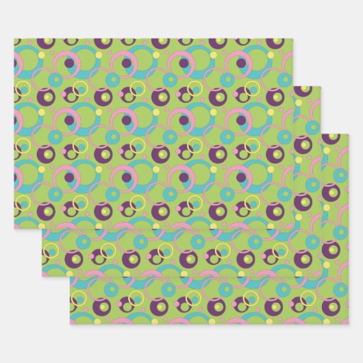 Ensemble de papier d'emballage Cercles Verts Funky (Lot)