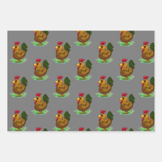 Ensemble de papier d'emballage coq, 3 styles, (Devant 2)