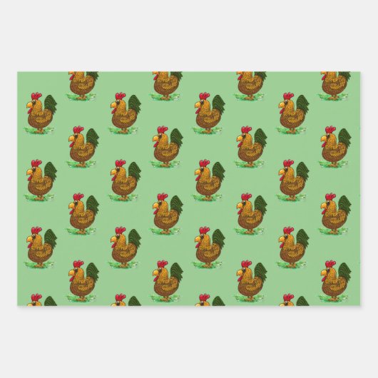 Ensemble de papier d'emballage coq, 3 styles, (Devant)
