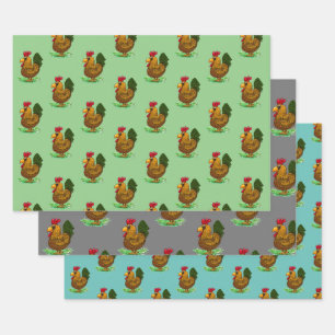 Ensemble de papier d'emballage coq, 3 styles,