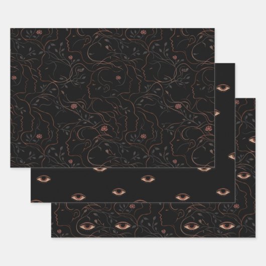 Ensemble de papier d'emballage Dark Art Line Faces (Lot)