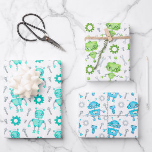 Ensemble de papier d'emballage de 3 robots mignons