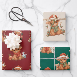 Ensemble de papier d'emballage de Noël de vache de
