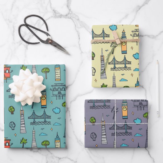 Ensemble de papier d'emballage Doodle San Francisc (Recto)