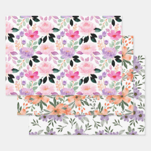 Ensemble de papier d'emballage floral aquarelle fa