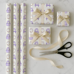 Ensemble de papier d'emballage Kawaii Lavande Chat