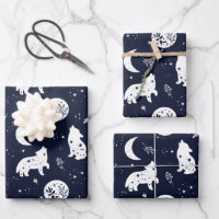Ensemble de papier d'emballage Loup hurle à la Lun