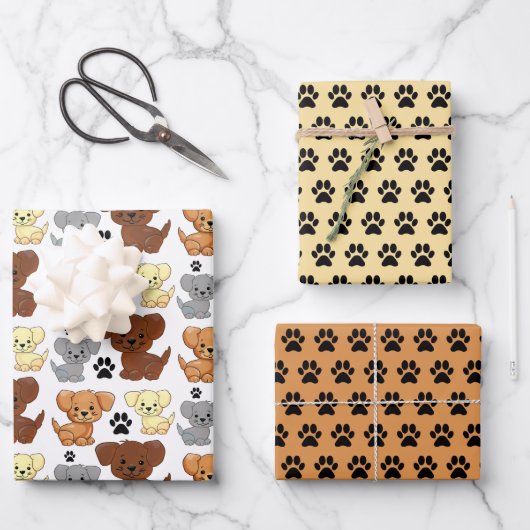 Ensemble de papier d'emballage Petits chiens & emp (Recto)