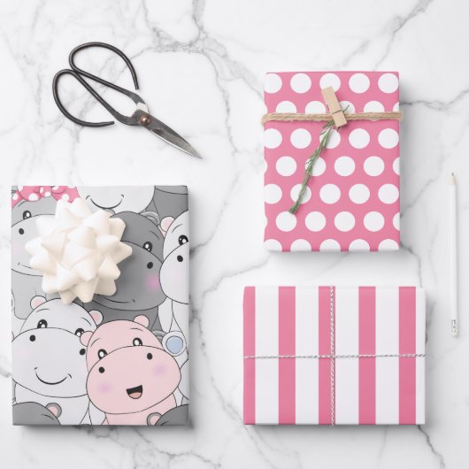Ensemble de papier d'emballage pour bébé hippopota (Recto)