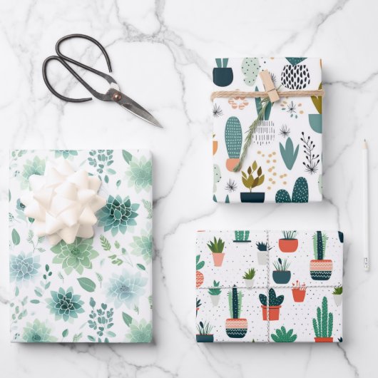 Ensemble de papier d'enrobage trio Succulent (Recto)