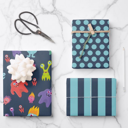 Ensemble de papier d'enveloppement de monstres amu (Recto)