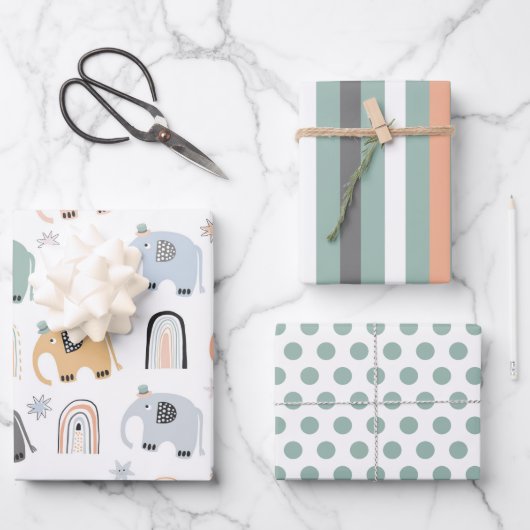 Ensemble de papier d'enveloppement d'éléphants et  (Recto)