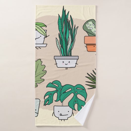 Ensemble de plantes de maison mignons dans des pot (Serviette de bain)
