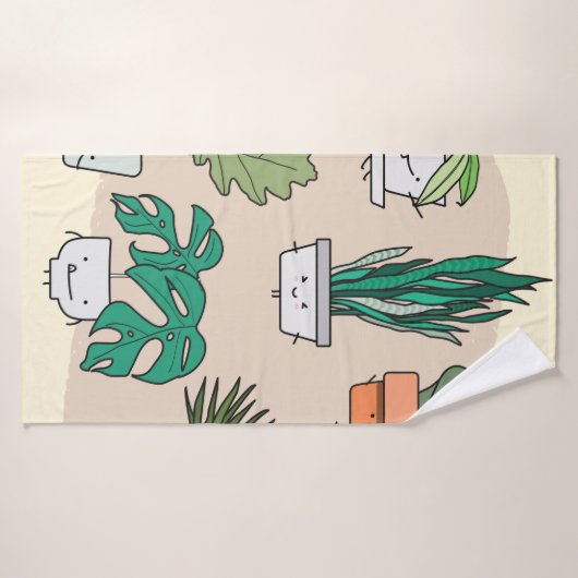 Ensemble de plantes de maison mignons dans des pot (Serviette de bain)