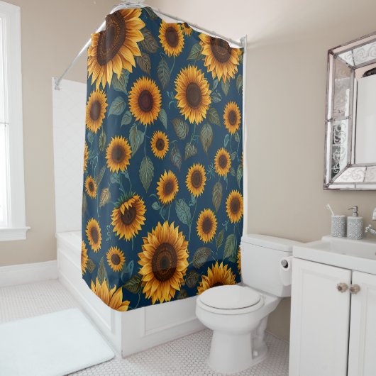 Ensemble de rideau de douche de tournesol vibrant (En situation)
