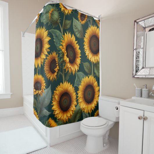 Ensemble de rideau de douche de tournesol vibrant (En situation)