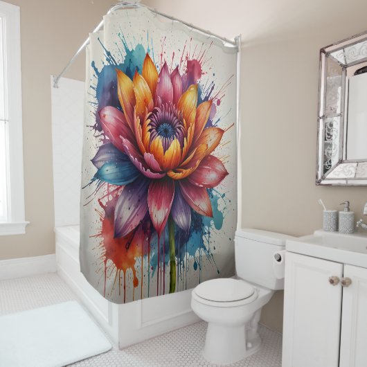 Ensemble de rideau de douche floral pastel (En situation)