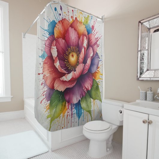 Ensemble de rideau de douche Floral Pastel (En situation)