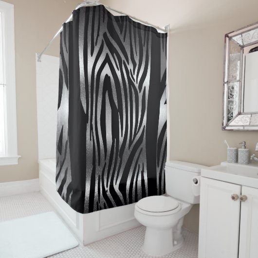 Ensemble de rideaux de douche à rayures noires et (En situation)