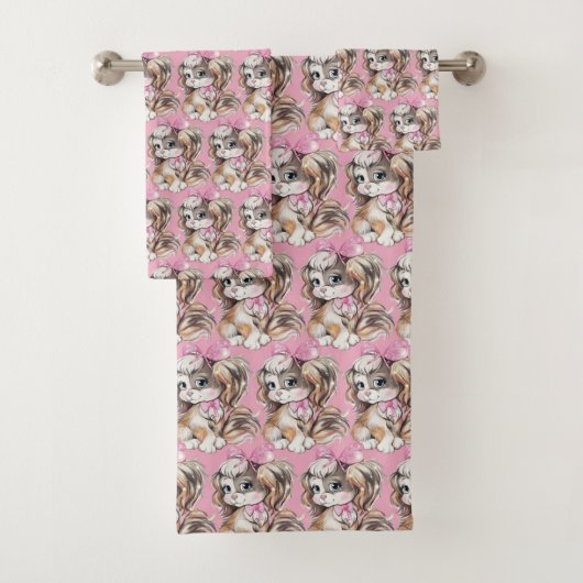 Ensemble de serviette de bain pour chiots (En situation)
