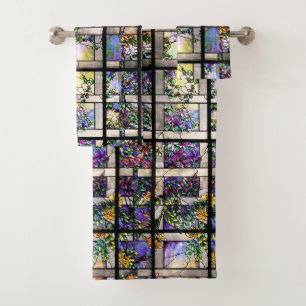 Ensemble de serviette de Bath de fleurs en verre
