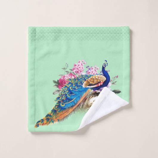 Ensemble de serviette de Bath de Peackock de bleu (Gant de toilette)
