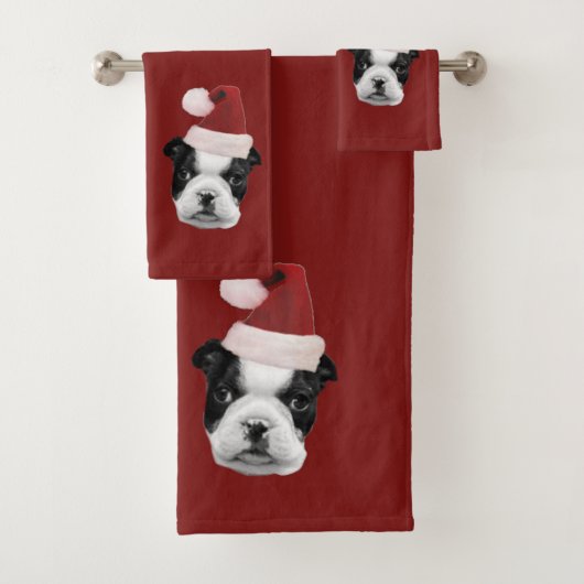 Ensemble de serviette de chiot de Boston Terrier (En situation)