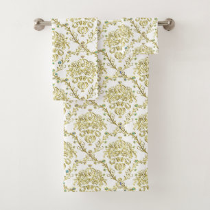 Ensemble de serviette de damassé d'or blanc