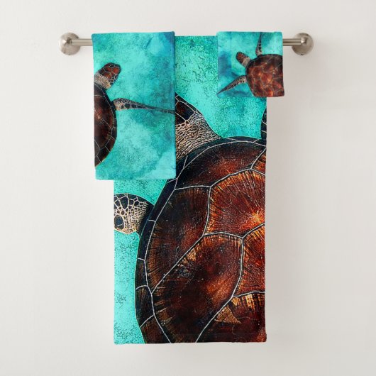 Ensemble de serviette de salle de bains de tortues (En situation)