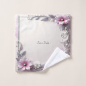 Ensemble de serviettes à cadre floral rose (Gant de toilette)
