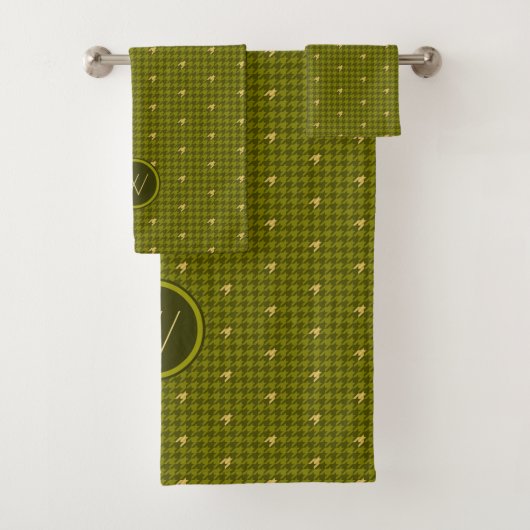 Ensemble de serviettes à carreaux Olive avec accen (En situation)