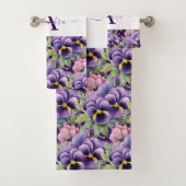 Ensemble de serviettes à motif de pensées violet e (En situation)