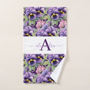 Ensemble de serviettes à motif de pensées violet e