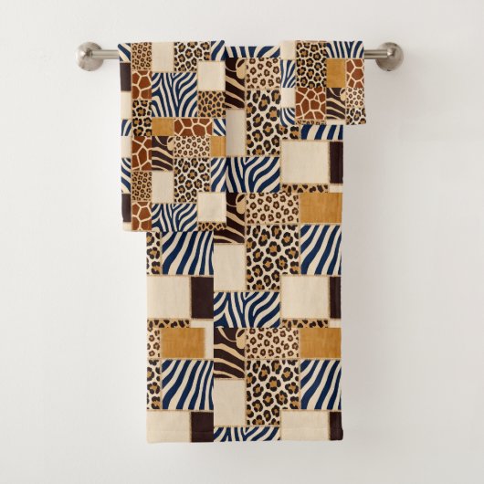 Ensemble de serviettes à motif patchwork d'animaux (En situation)